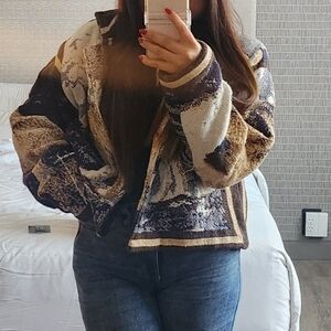 Cowgirl Vintage 80s/90s Paco Soler Wolf Tapestry Jacket Southwestern  Crooped